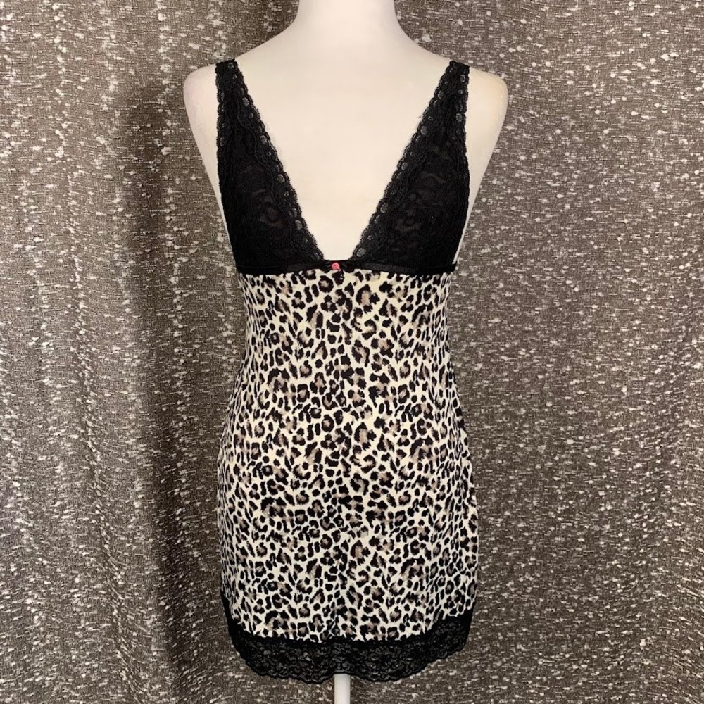 Victoria's Secret Leopard Print Lace Trim Slip Dress Chemise Y2K Women's Small